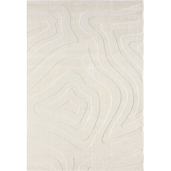 Abani Home Wave Contemporary Cream Area Rug 2x3 Power-Loomed