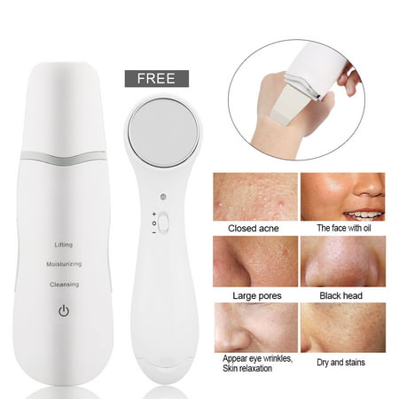 Sonew Ultrasonic Photon Skin Scrubber Facial Peeling Pores Cleaner+ Ion Skin Care Massager Blackhead  Acne Remover Pore Cleaner Moisturizing Skin Care with 3