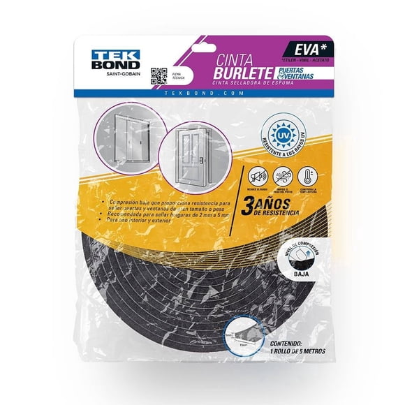Cinta Tekbond Burlete EVA 5mmx15mmx5m Negro