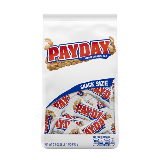 Payday, Holiday Peanuts & Caramel Snack Size Candy Bars, 33 Oz