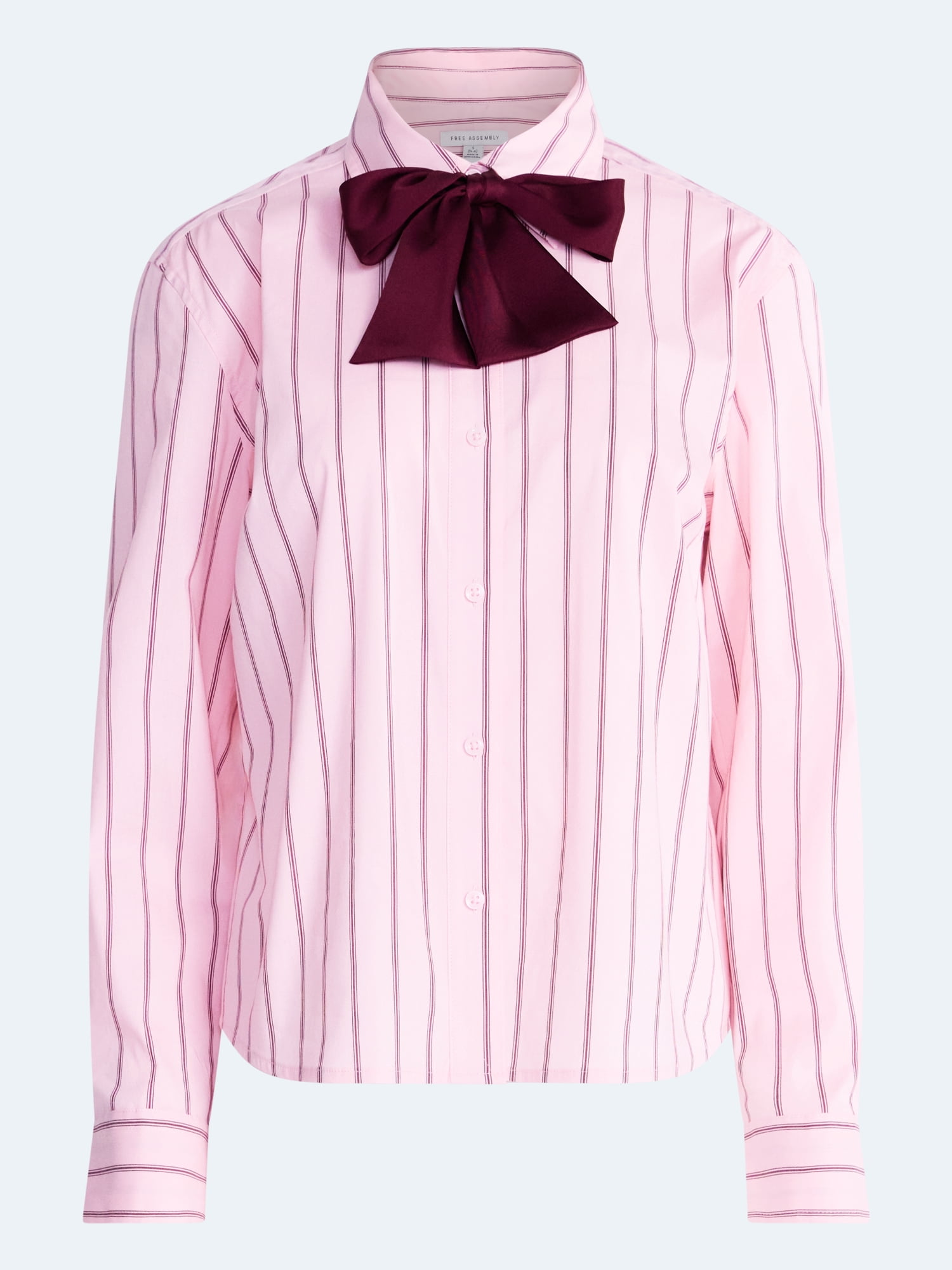 Free Assembly Women's and Women's Plus Button Front Shirt with Satin Tie, Sizes XS-4X