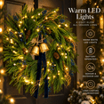 thumbnail image 6 of 24 Inch Artificial Norfolk Pine Christmas Wreath with Battery-Operated Warm White Lights, Blue Berries, Pinecones, Gold Bells and Navy Bow, Batteries Not Included, 6 of 10