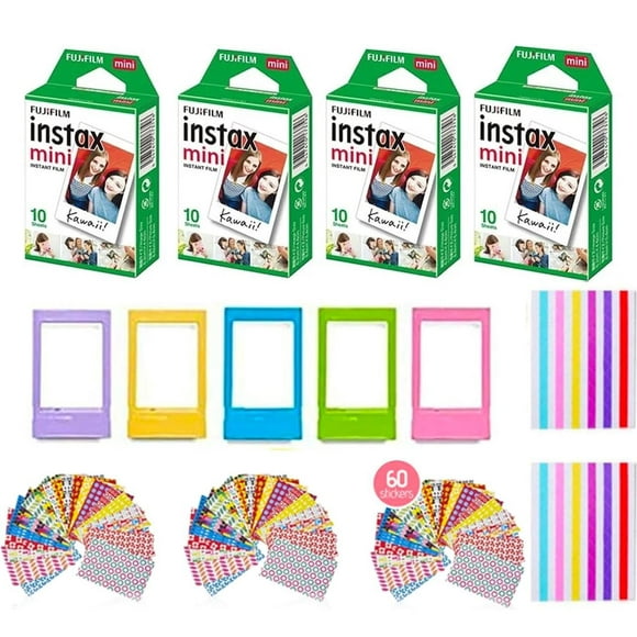Fujifilm Instax Mini Instant Camera Film: 40 Shoots Total, (10 Sheets x 4) Includes 5 "Tudak Plastic Desk Frames, 60 Sticker Frames & 2 Pac