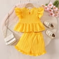 thumbnail image 6 of vigerkar Little Girls 2 Piece Outfits Cute Floral Embroidered Sets Ruffle Solid Color Tank Top and Shorts Summer Set (Yellow, 4-5 Years), 6 of 7