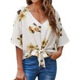 thumbnail image 3 of Chemise à Manches Mi-Longues Évasées Imprimée Florale pour Femmes, 3 of 7