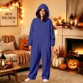 thumbnail image 6 of ZHOGXU Hooded Jumpsuits Unisex Zipper Front Bodysuit Cozy Lightweight Hoodie Rompers Loungewear,Blue,M, 6 of 8