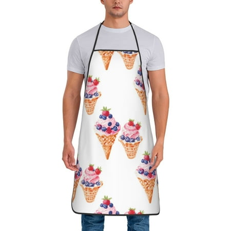 

Chef Aprons for Men and Women - Blueberry Strawberry Ice Cream Oil-Resistant Bib Aprons for Cooking Waterproof BBQ Grilling Kitchen Aprons Gifts for Women and Men