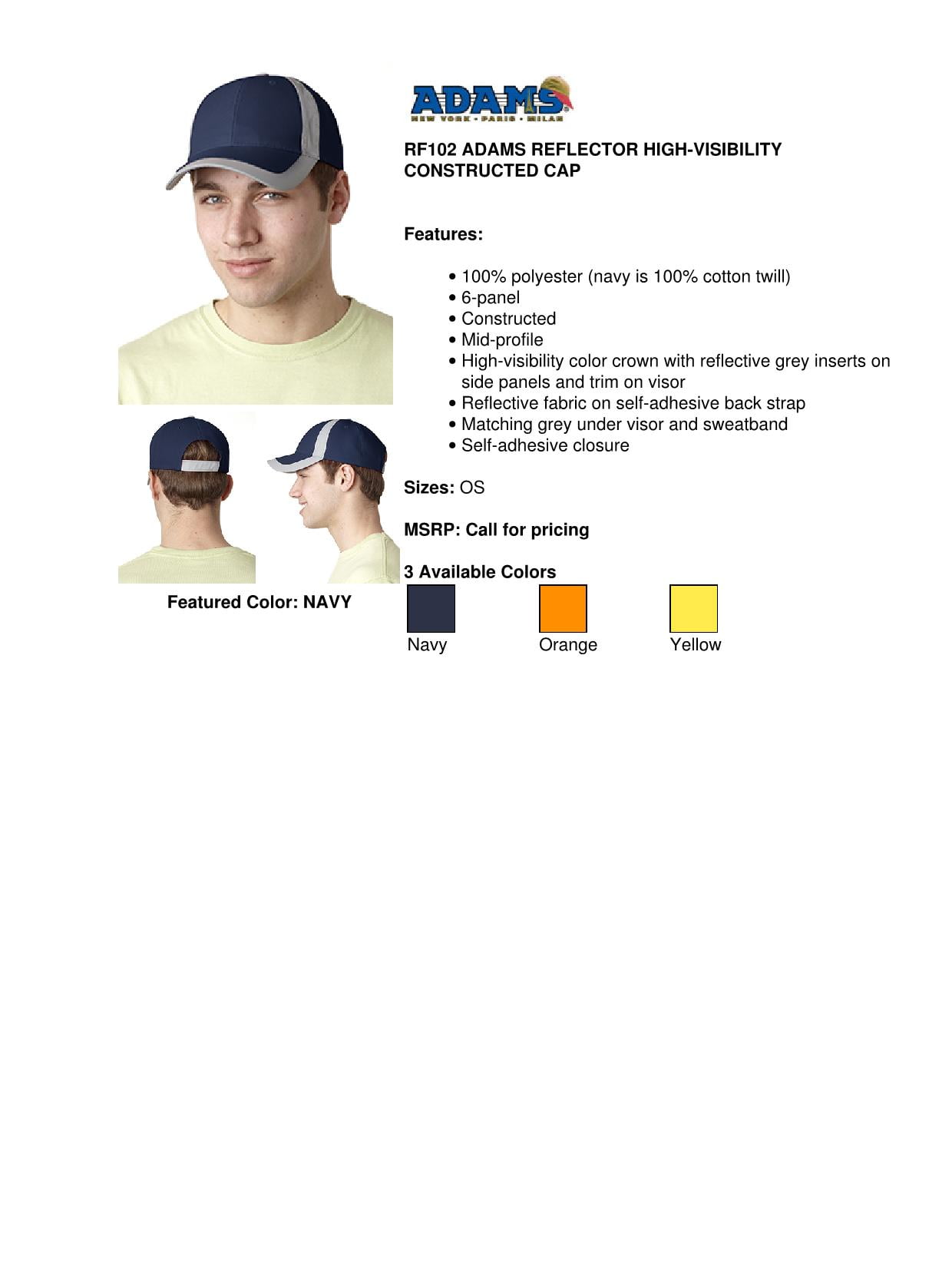 Adams RF102 Reflector High-Visibility Constructed Cap Adams RF102 Reflector High-Visibility Constructed Cap