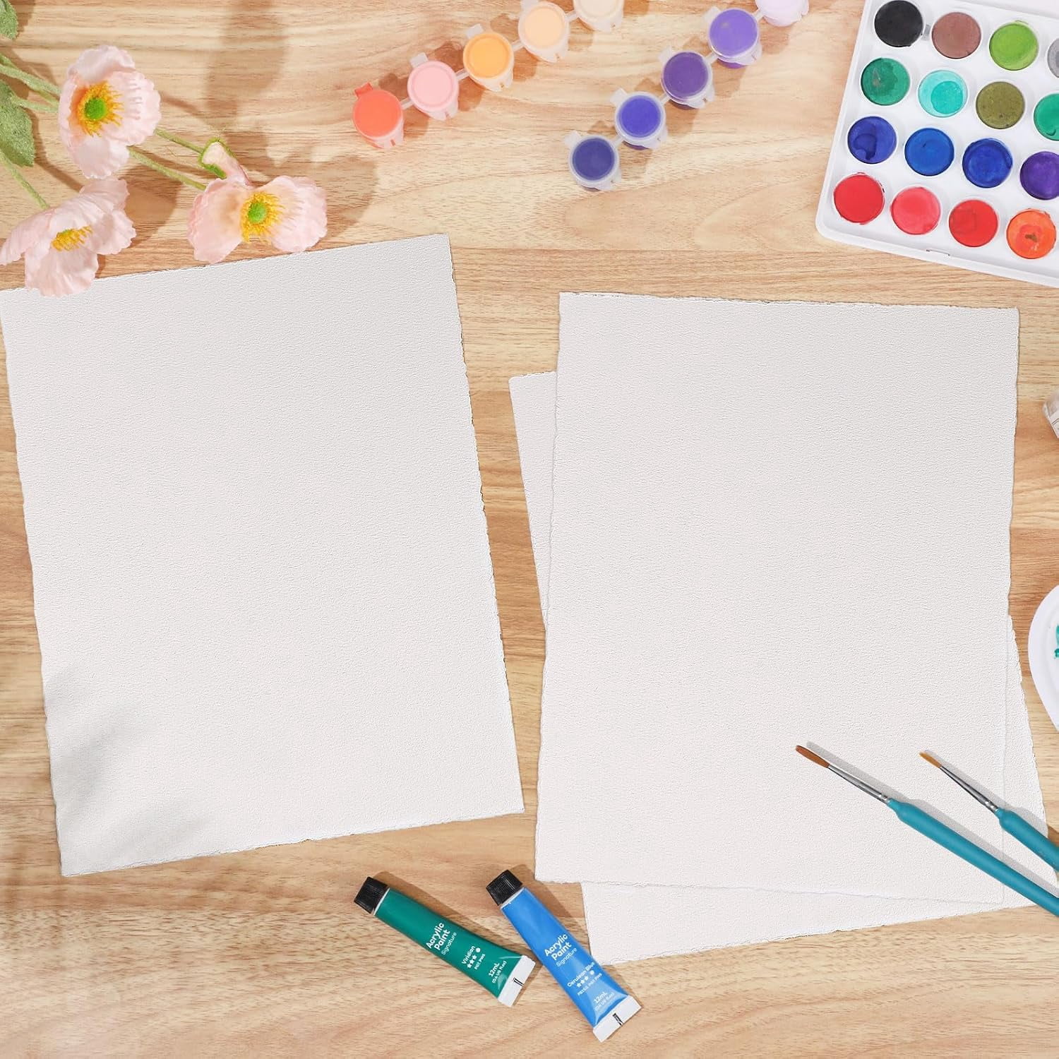 50 Sheets Watercolor Paper 8.5 x 11, 300 GSM Deckled Edge Paper Rough/Textured Handmade Paper Cotton Paper for Watercolors, Wedding Invitations, Cards, Crafts