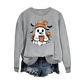 thumbnail image 3 of Women's Ghost Graphic Sweatshirts Halloween Long Sleeve Crew Neck Sweater Funny Cute Trendy Fall Sweat Shirts Tops Gray, M, 3 of 6