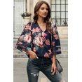 thumbnail image 2 of ABPHQTO Blusa de mujer floral roja con manga 3/4 acampanada, 2 of 5