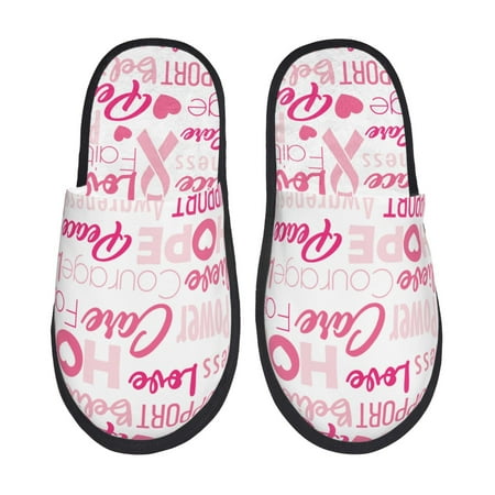 

Rateoe Breast Cancer Pink Ribbons Awareness (2) Pattern Fuzzy Slippers Fuzzy Soft House Slippers Plush Furry Warm Cozy Open Toe Fluffy Home Shoes-Large