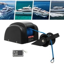 12V Electric Boat Anchor Winch Kit Saltwater Marine Anchor Windlass System with 100ft Anchor Rope Remote Control Heavy Duty Towing Winches for 24ft Fishing Boat Pontoon Boat (Black, 45 LBS)