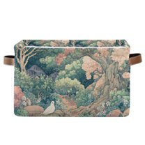 Yayeee Canvas Storage Basket with Handles for Shelves Fabric Bins Closet Organizer, Floral Forest Pattern