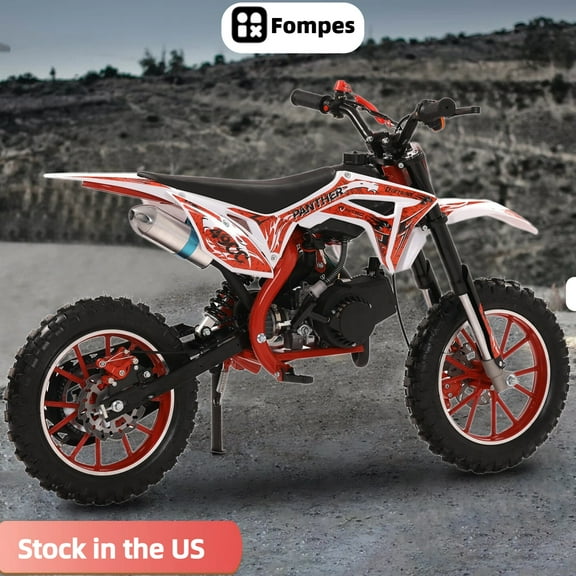 Fompes Mini Dirt Bike 49CC Gas Powered Motocross, 25MPH Off Road Motorcycle with Shock Absorption Springs, Front Rear Disc Brakes, Weight Support Up to 330 LBS(Red)