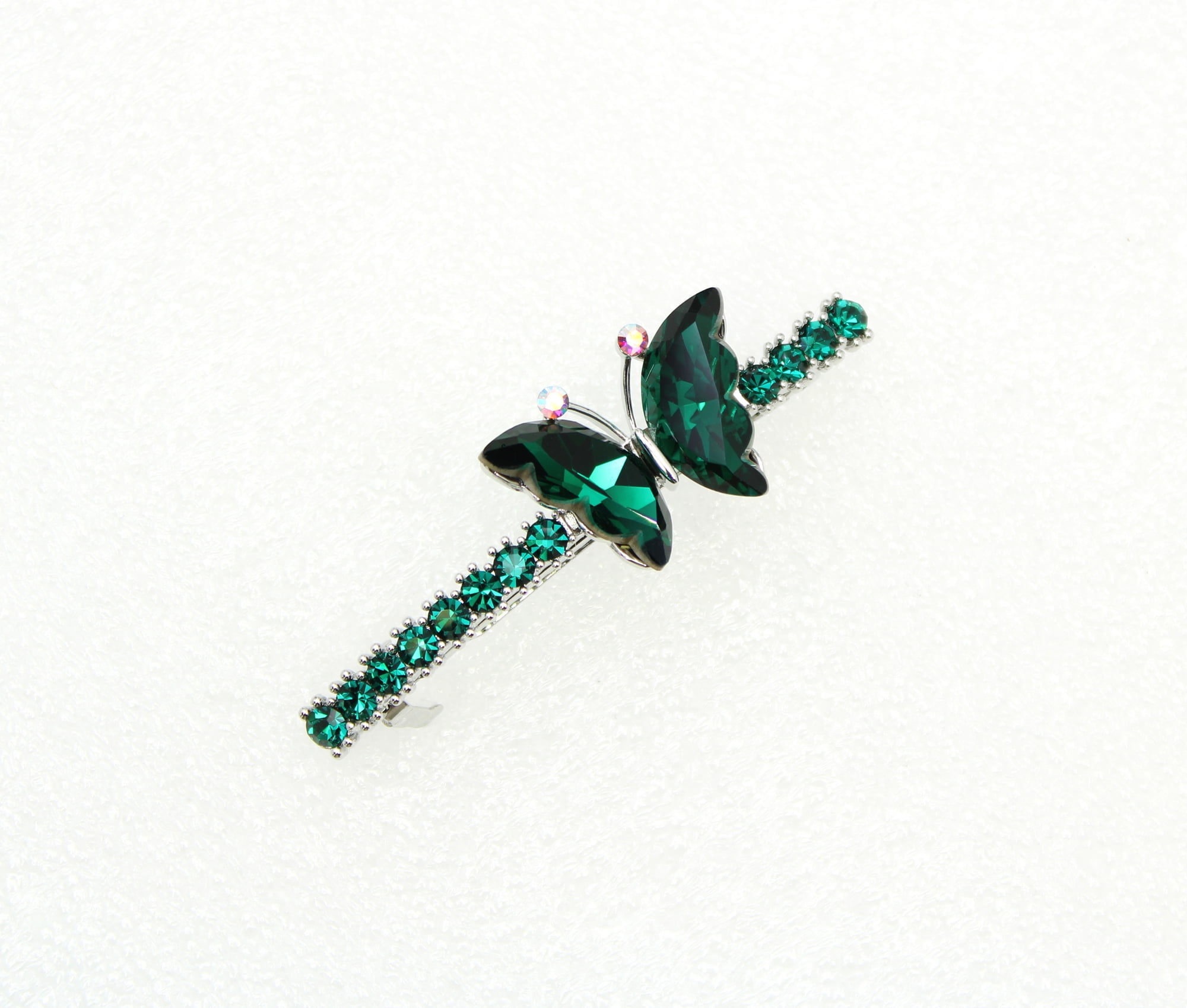 Faship Gorgeous Green Rhinestone Crystal Butterfly Hair Barrette Clip
