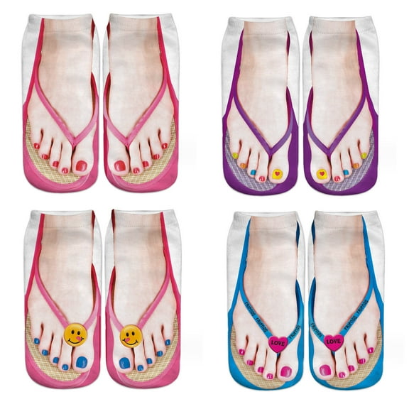 4pair Flip Flop Socks Women Funny Comfort Slipper Socks Men Novelty Crazy Casual Personalized Low Cut Ankle Crew-style1