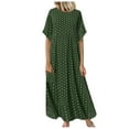 thumbnail image 2 of Fulijie Women's Causal Short Sleeve Polka Dot Printed Dress Retro Beach Dress Plus Size Green, 2 of 4