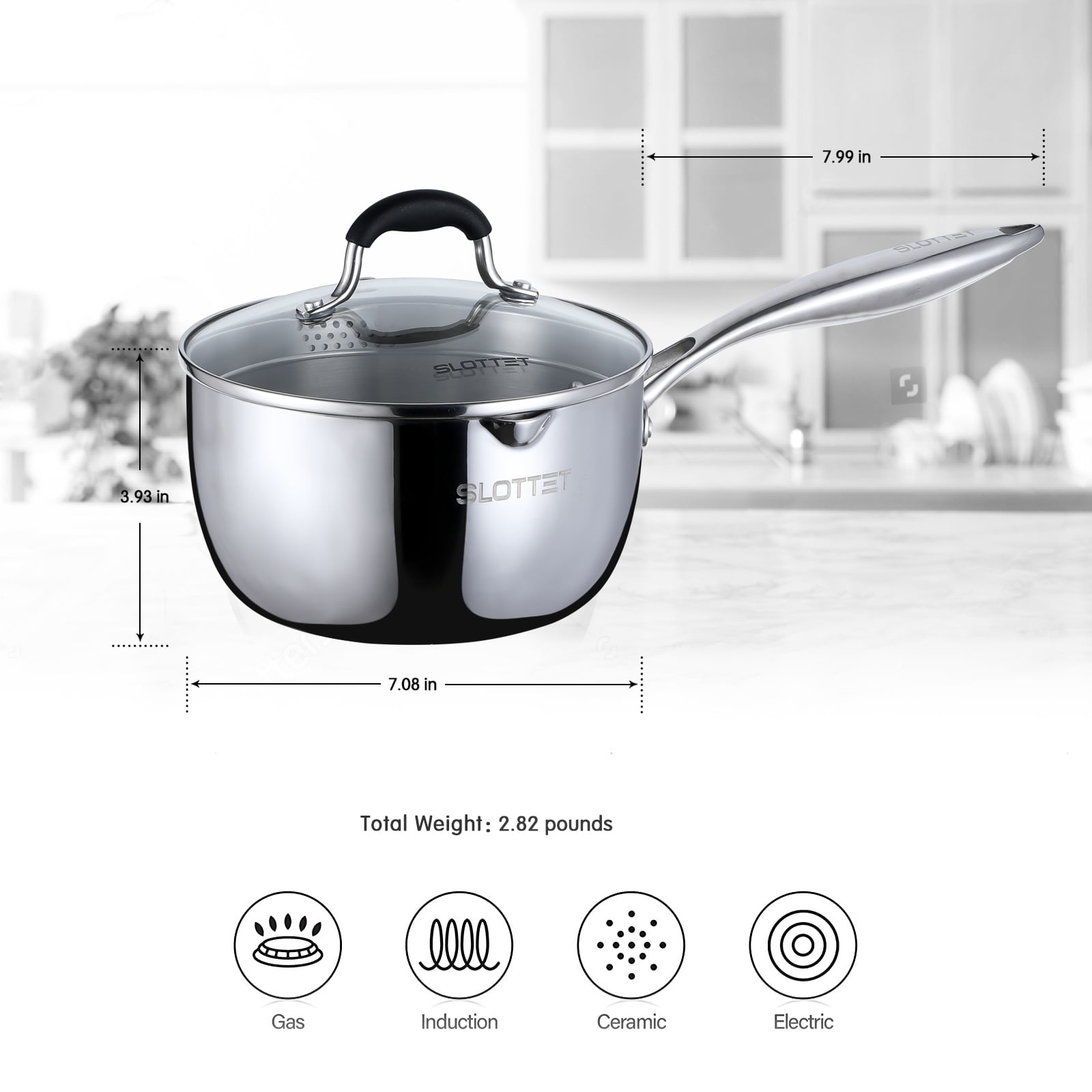 2.5 Quart Sauce Pan with Glass Lid, Stainless Steel Induction Saucepan with  Lid 2.5 qt, Small Pot By Lio SHAAR, Compatible with All Heat Sources, Oven