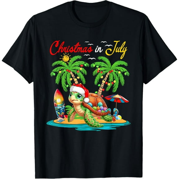Christmas In July Hawaiian Santa Turtle Costume Beach Lover T-Shirt tee