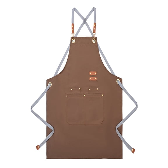 Cotton Canvas Cross Back Apron for Men and Women,Chef Apron With Adjustable Strap and Large Pockets,Kitchen Cooking Baking Heavy Duty Work Apron, For Gardening Painting BBQ(Brown2)