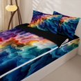 thumbnail image 3 of Castle Fairy Abstract Gradient Swirl Wave Zipper Twin Comforter Sets with Fitted Sheet and 2 Pillowcases,Layered Fluid Marble Texture Zipper Bedding Set,Purple Orange,Black Reversible,4-Piece, 3 of 6