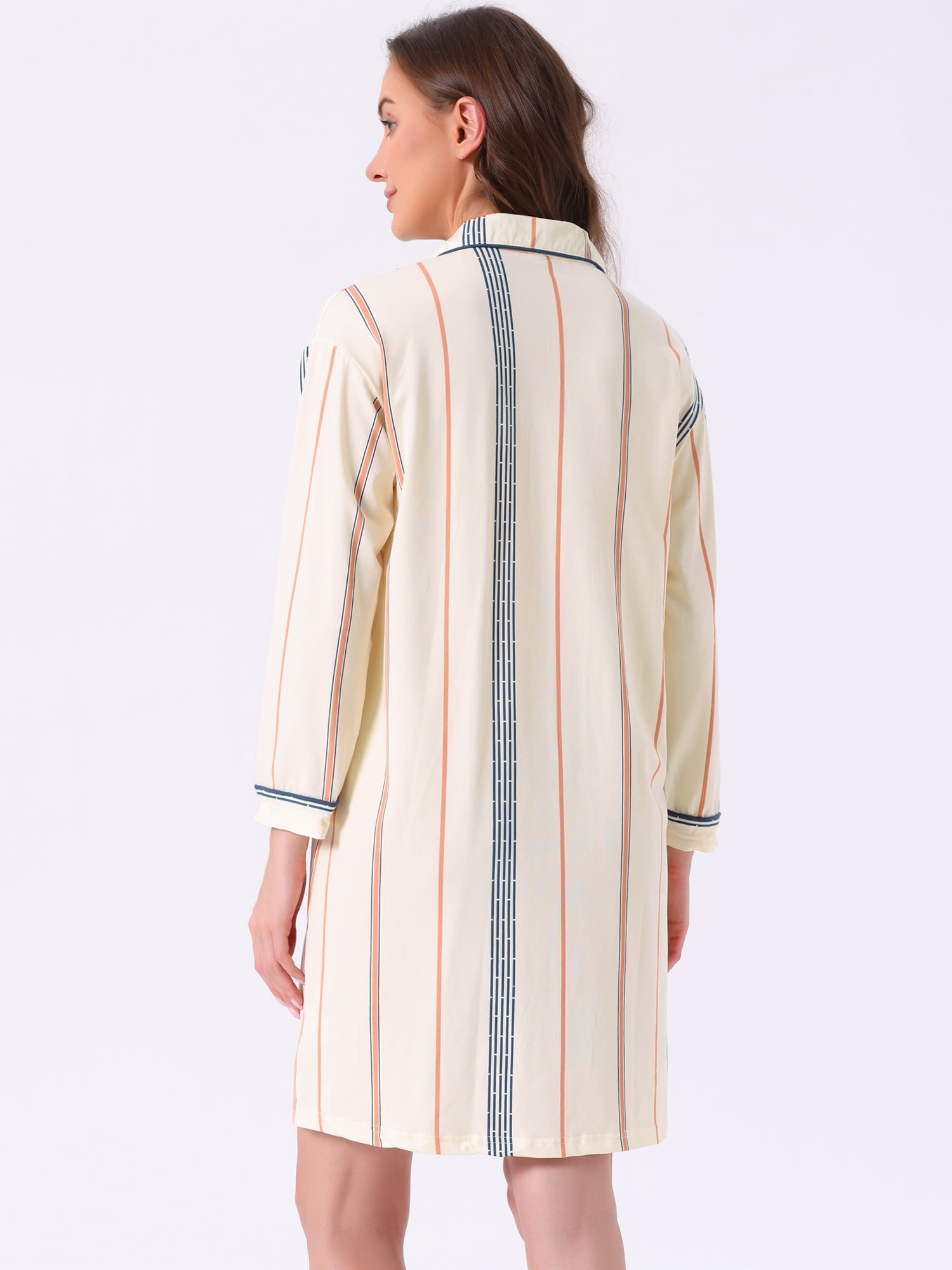 DARING DIVA Women's Striped Button Down Long Sleeve Pajama Dress S Blue Stripe