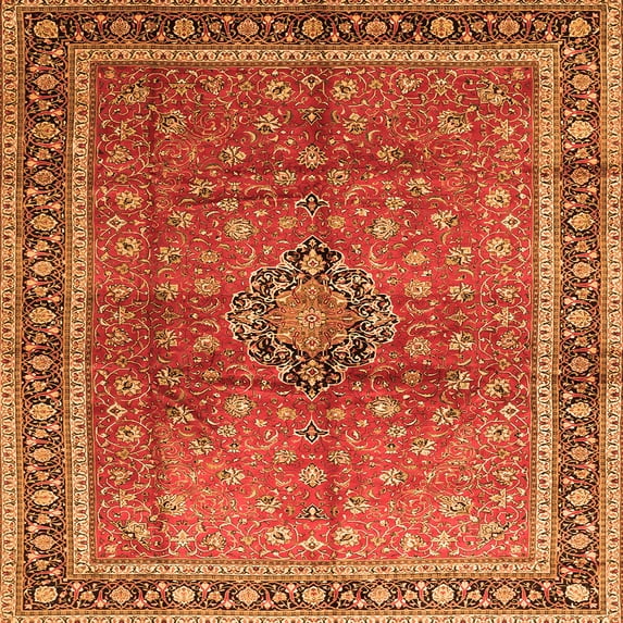 Ahgly Company Indoor Square Persian Orange Traditional Area Rugs, 8' Square