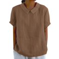 thumbnail image 2 of Tittly Womens Shirts Short Sleeve Shirts Women's Summer Solid Color Cotton And Linen Top Tshirts Shirts Workout Shirts Coffee XXL, 2 of 8