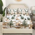 thumbnail image 2 of Fox Queen Bedding Set,Cartoon Woodland Animal Print Fitted Sheet,Wild Animals Sheets with Deep Pocket,Brown Green 3 Pcs(No Top Sheet), 2 of 5