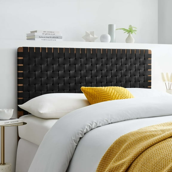 Sparta Weave Vegan Leather Full Headboard in Walnut Black