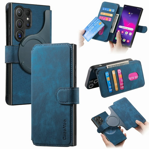 Case for Samsung Galaxy S21 Ultra Detachable Magnetic Wallet Phone Case for Men Women, RFID Blocking Material Retro Folio Flip Leather Case with 3 Card Slots for Samsung Galaxy S21 Ultra, Blue