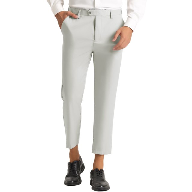 Lars Amadeus Pantalones Cortos Formales PaHombre Pantalones De Vestir Ajustados Con Frente Plano De Color Sólido gris L