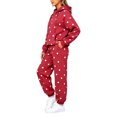 thumbnail image 4 of 2 Piece Sets for Women Fall Cozy Elastic Waist Joggers Matching Long Sleeve Hoodies Polka Dot Athletic Fall Fashion Tracksuits with Pockets Red S, 4 of 5