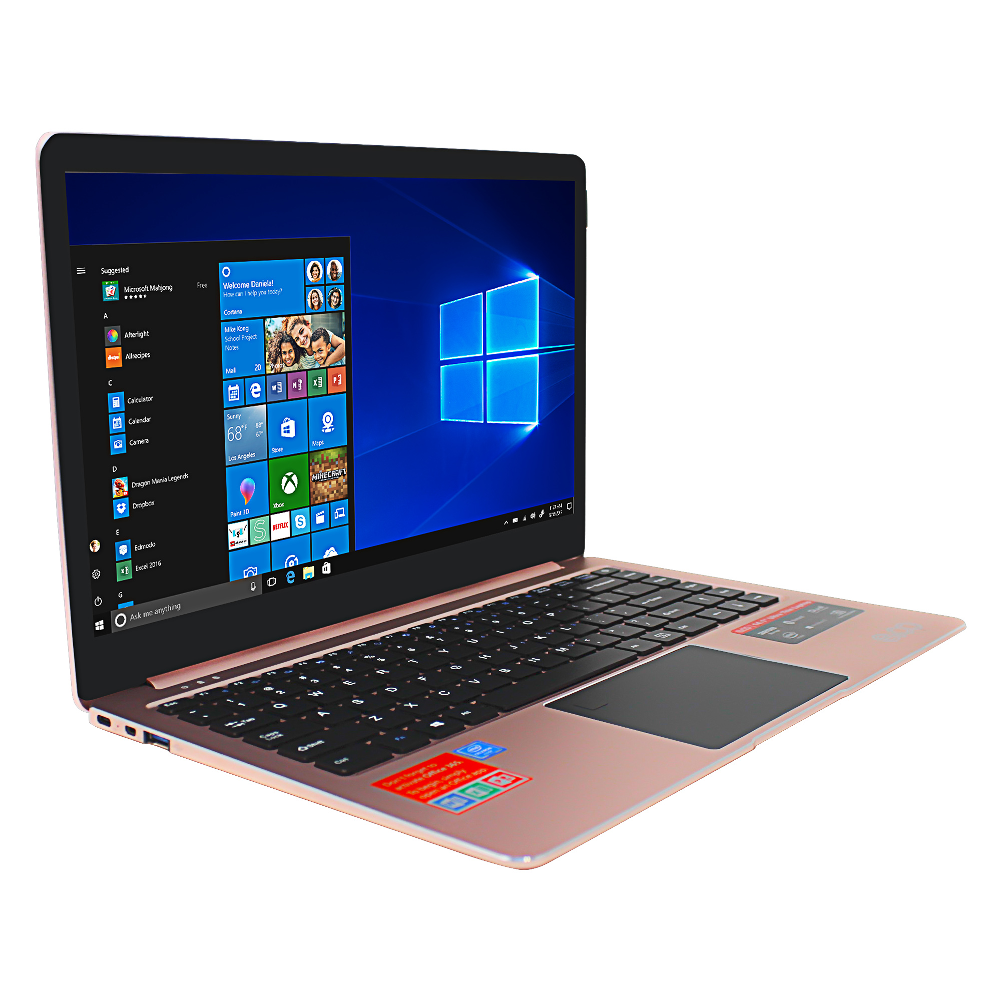 EVOO 14.1" Ultra Thin Laptop - Elite Series, Intel Celeron CPU, 4GB Memory, 32GB, Windows 10 S, Windows Hello (Fingerprint Scanner), Rose Gold - image 5 of 5