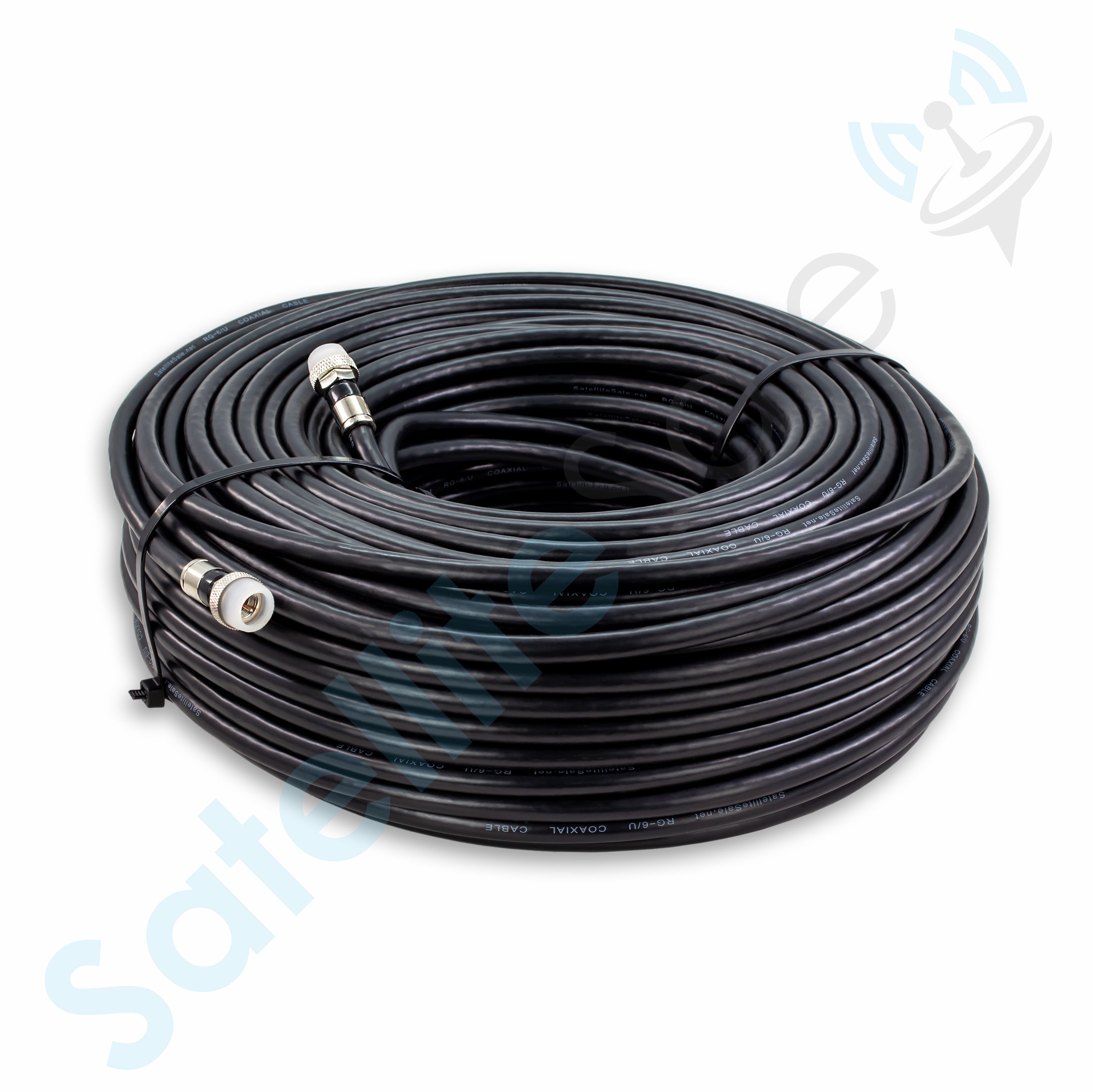 SatelliteSale Digital RG-6/U 75 Ohm Coaxial Cable with F-Type Waterproof Connectors Indoor/Outdoor Universal Wire Black Cord 25 feet