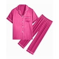 thumbnail image 2 of DAKIMOE Silk Satin Pajamas Set for Women Two-Piece Short Sleeve Shirt with Long Pajama Pant Set Soft Button Down Loungewear Nightwear Pjs Sleepwear for Women, 2 of 10