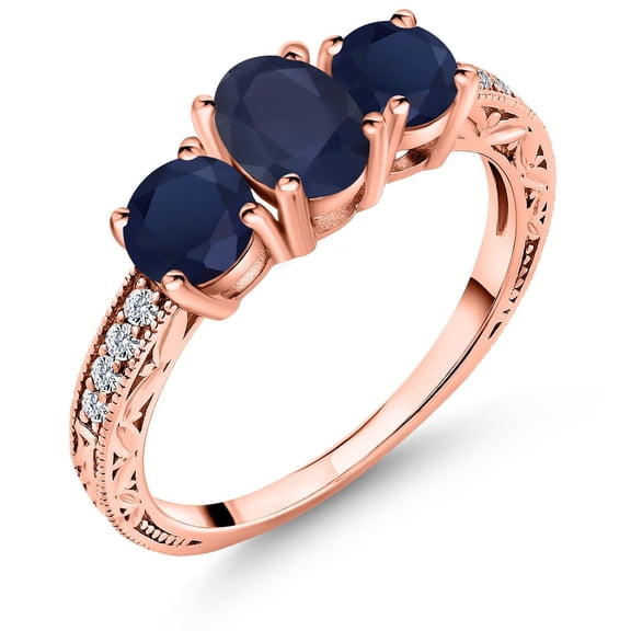 Gem Stone King 2.32 Ct Oval Blue Sapphire 18K Rose Gold Plated Silver Ring (Size 6)