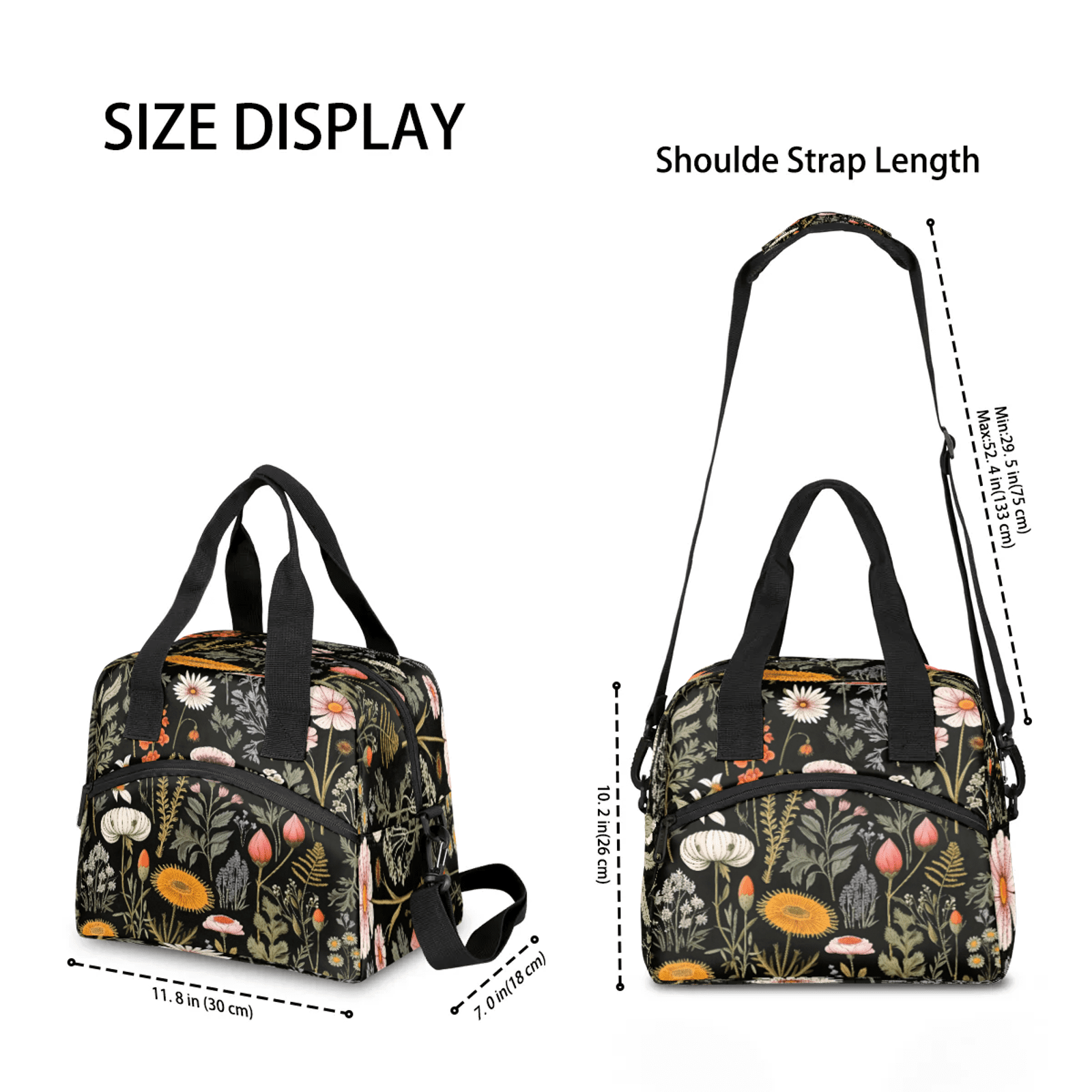 Herdesigns Wildflower Floral Flower Insulated Lunch Bag for Women Men Adult, Reusable Insulated Cooler Lunch Box Lunch Tote Bag for Work Picnic Beach