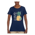thumbnail image 2 of Pineapple Stand Tall Wear Crown And Stay Sweet Inside Arty Inspirational Pop Culture Womens Graphic T-Shirt, Navy, 2XL, 2 of 3