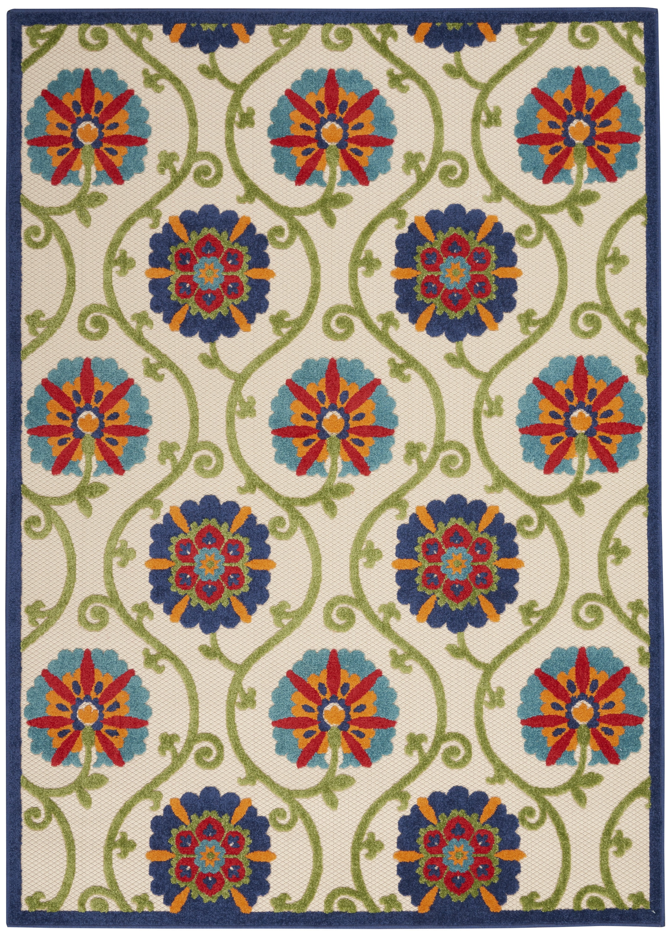 Nourison Aloha Indoor/Outdoor Blue/Multicolor 7' x 10' Area Rug, (7x10)