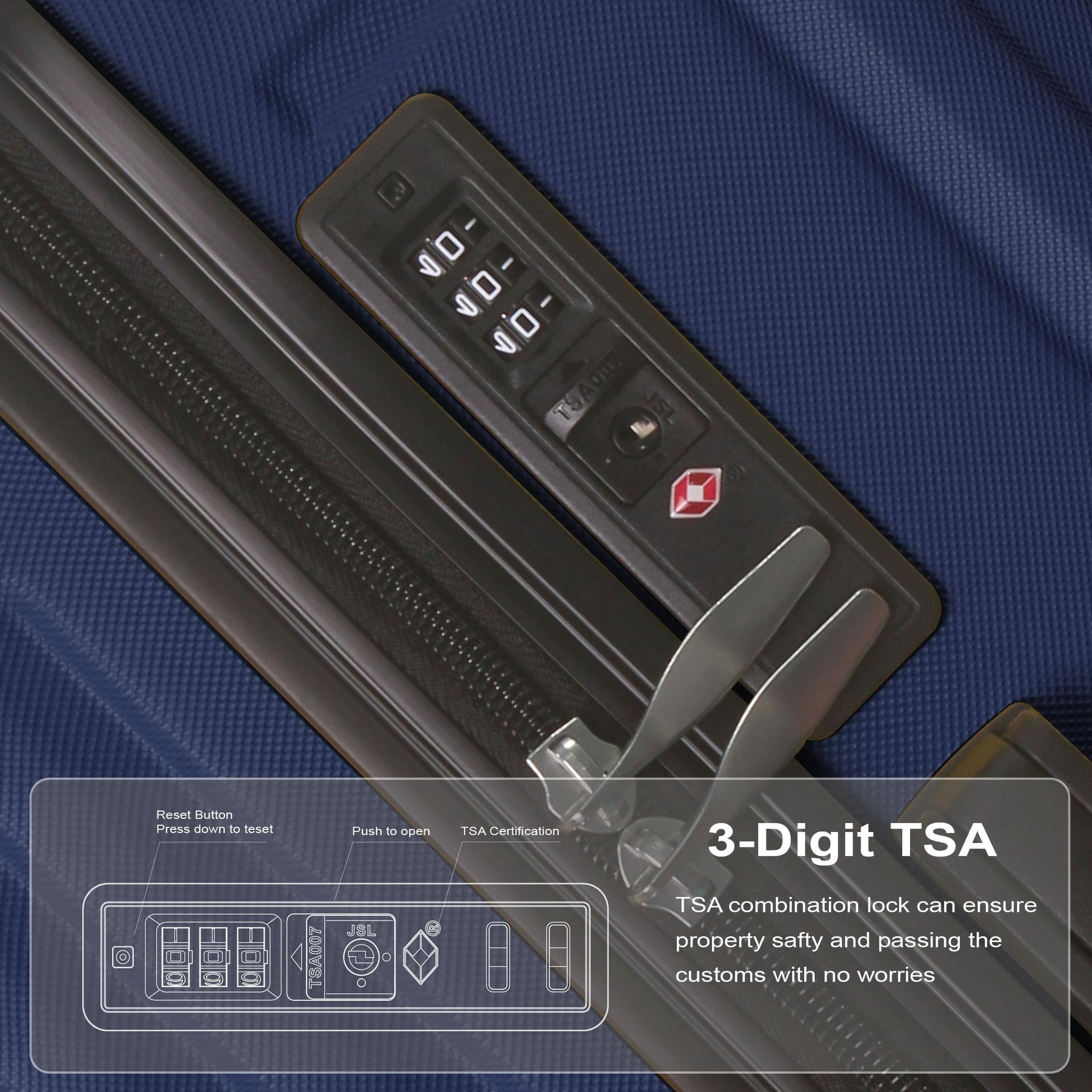 3-Piece 20", 24", 28" ABS Luggage Sets, Suitcases with Rubber Handle, Silent Spinner Wheels, & 3-Digit TSA Lock