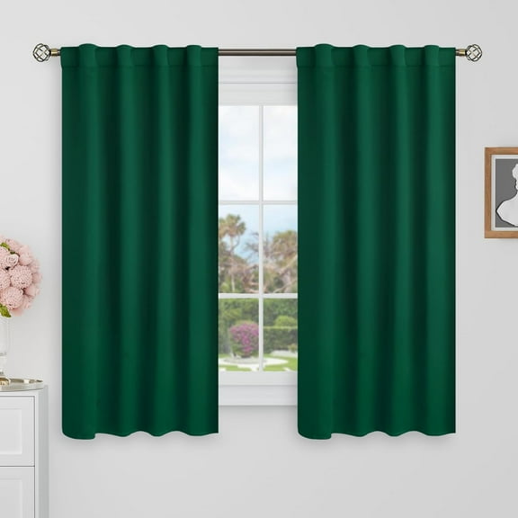 FAGRSA-Blackout Curtains 48 Inches Long for Windows - 38 x 48 inch Curtains Rod Pocket and Back Tab Thermal Insulated Room Darkening Curtains for Kitchen/Cafe Room, 2 Window Panels, Emerald