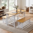 thumbnail image 3 of Ktaxon Farmhouse Dining Table Set for 4, 47.2" Rectangle Dining Table with 2 Benches, Modern Rectangle Dining Set 3 Pieces for Small Spaces, Apartment Friendly, White Natural, 3 of 11
