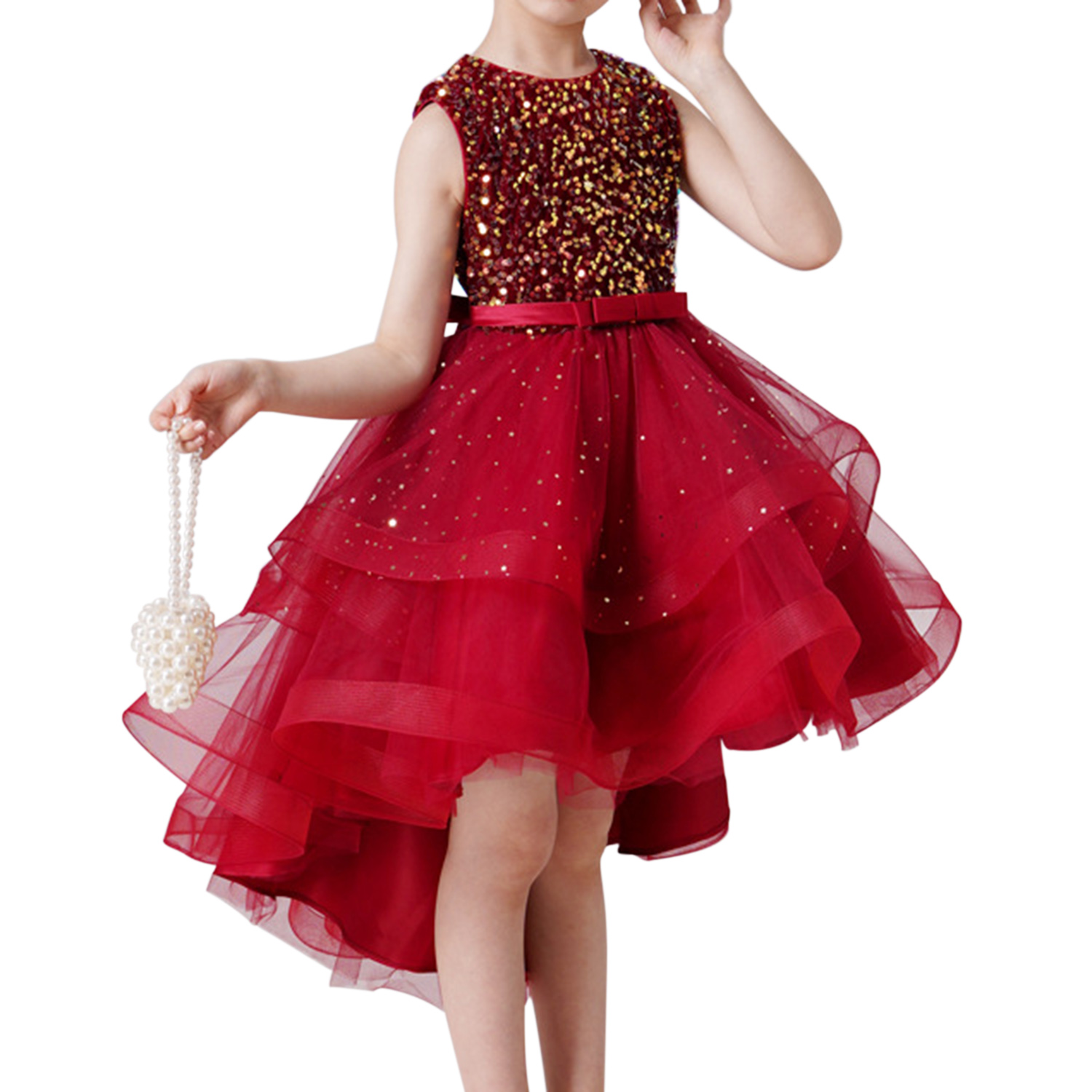 Robe à Paillettes En Velours Pour Fille - Manches Longues - Soirée, Noël, Anniversaire - Tailles 3Y à 7Y