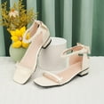 thumbnail image 2 of Girls Pearl Bow Dress Sandals Summer White Square Toe Low Heels Ankle Strap Dressy Sandals for Birthday Party, 2 of 5