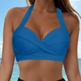 thumbnail image 2 of COMVALUE Women Halter Bikini Tops Push Up Retro Bathing Suits Padded Swimsuit Top Only No Bottom (Blue, XXL), 2 of 9