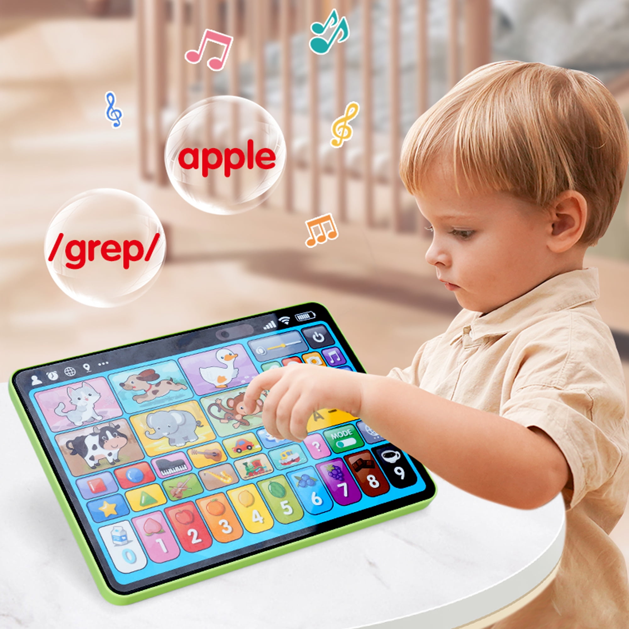 Adofi Trilingual Learning Toys for Toddlers 1-3 Years, Learning Tablet with Music and Lights, Montessori Speech Therapy Toys, STEM Toddler Toys Age 1-3 Gifts, Musical Baby Toys for 1 Year Old