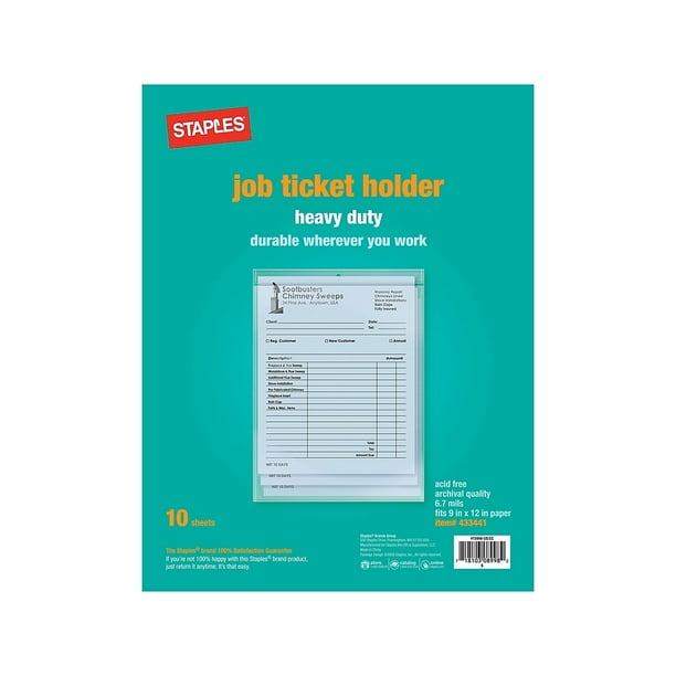 Staples 433441 Job Ticket Holders 9Inch x 12Inch Clear 10/Pack (15946