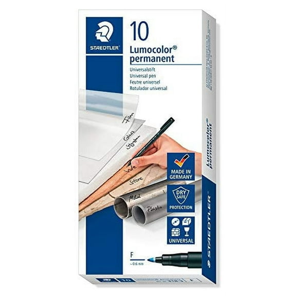 STAEDTLER 318-3 Lumocolor Universal NON-Permanent MEDIUM Pens - Blue, Pack of 10, box of 10 (318-3 VE)